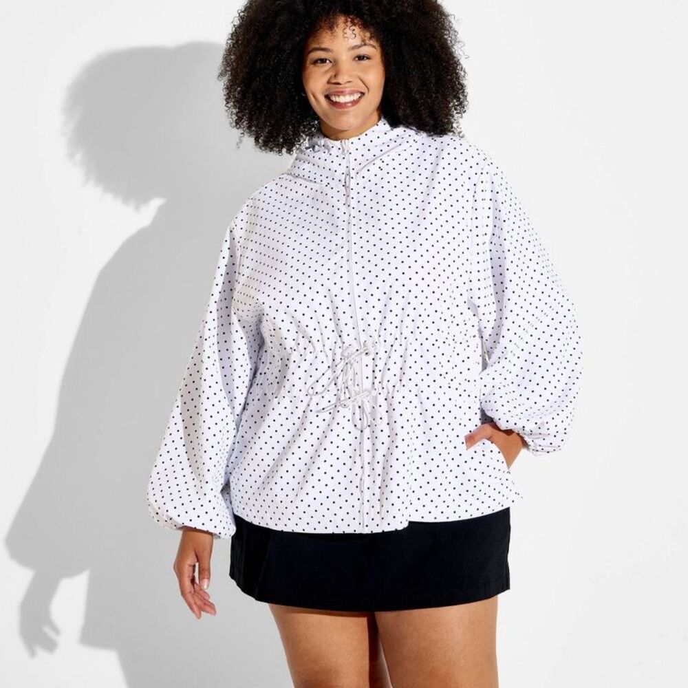 Women's Cinch Waist Raincoat - Wild Fable White Polka Dots 4X